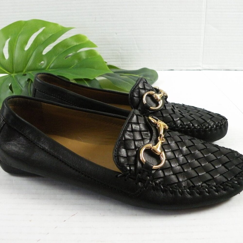Robert Zur Black Leather Driving Mocs W/Gold Horse bit. Size 9M. - Picture 2 of 7